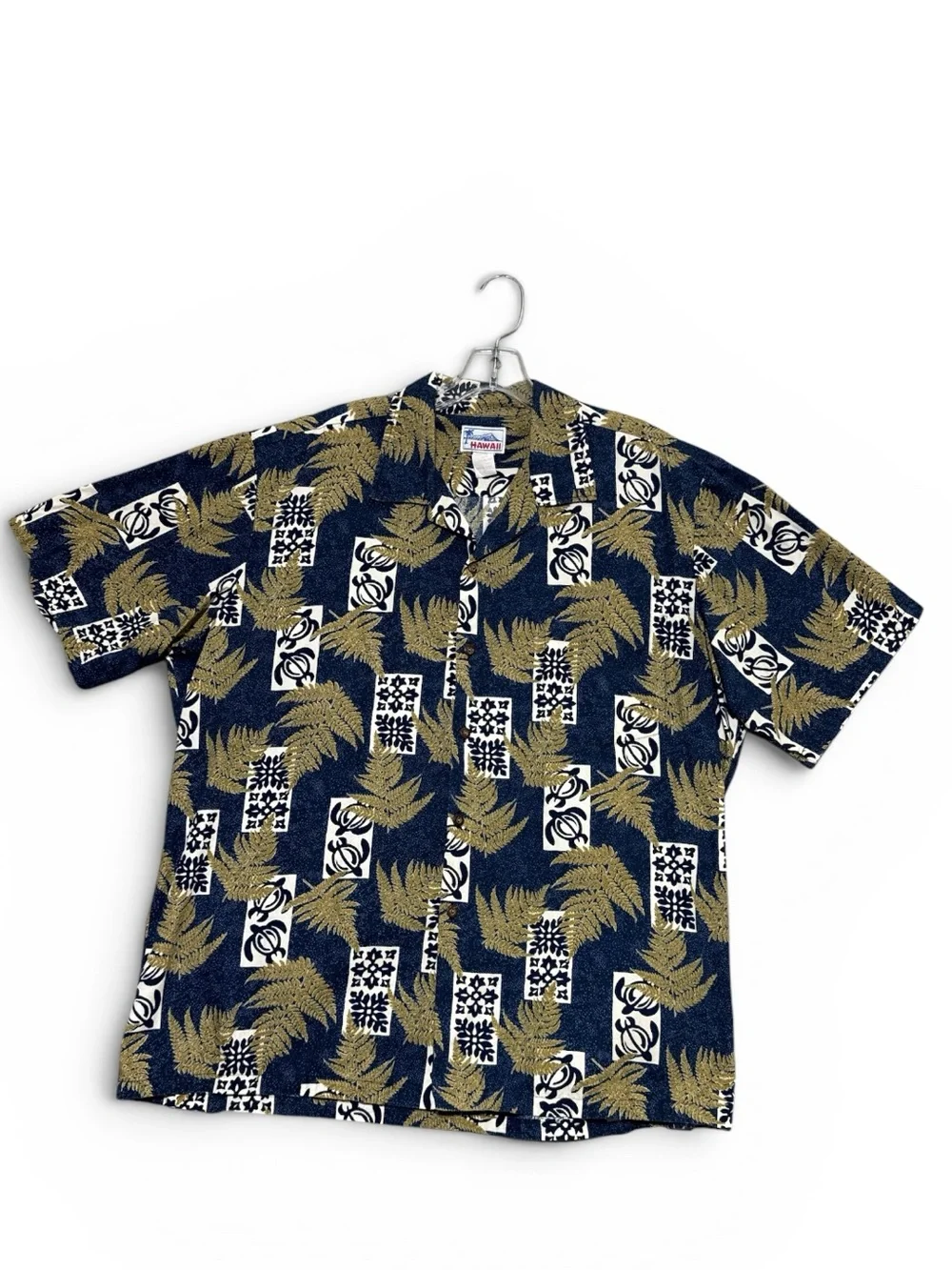 Men's Navy Turtle Palm Print Short-Sleeve Hawaiian Shirt Sz XL